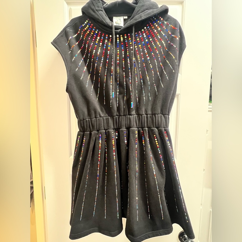 QUEEN OF SPARKLES Black Mini Dress with Multicolor Accents